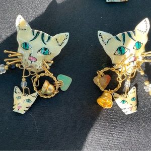 Vintage lunch at the ritz cat face pierced earrings , signed and very rare.